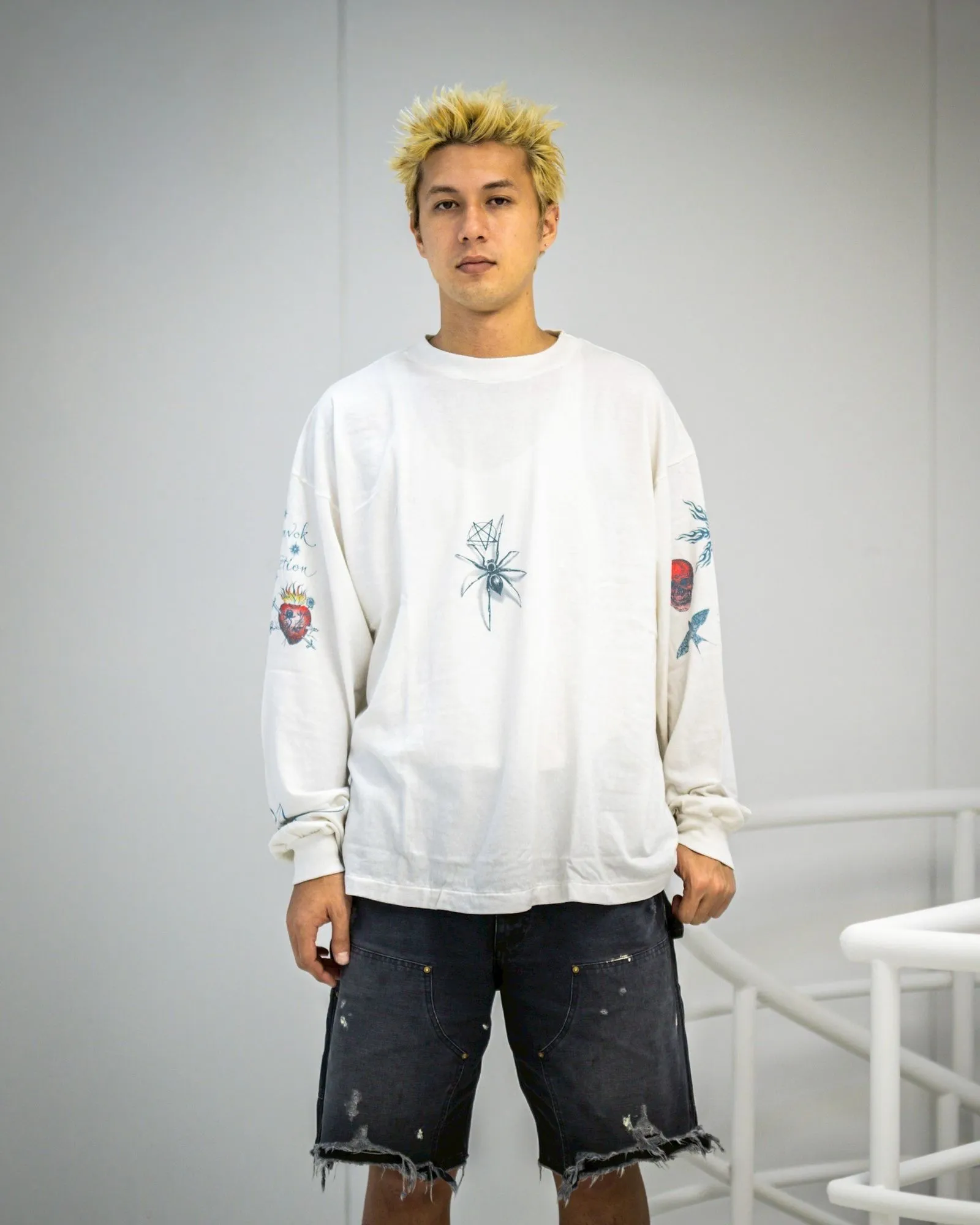 SAINT Mxxxxxx × Dr. Woo DW_LS TEE/TATTOO/WHT Dr.Woo joint model TATOO tattoo long sleeve off-white S-XL OE yarn Tube weaving high weight fabric without side seams Original printing water slurry process No touch printing Breathable and comfortable Original level replica printing Correct version Correct main mark/wash mark/cherub anti-counterfeiting mark